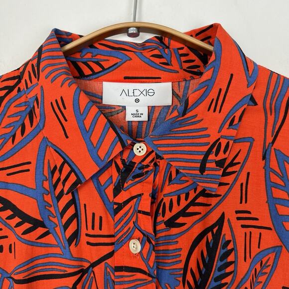 ALEXIS x TARGET Size Small Tropical Leaf Stretch Midi Pleated Shirtdress Pockets - Picture 2 of 13